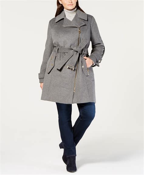 michael michael kors plus size asymmetrical belted coat|michael kors husk waterproof coat.